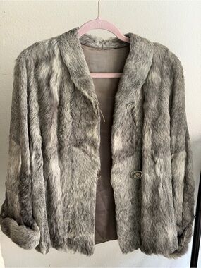 Vintage Genuine Rabbit Fur Coat Gray Women’s Size M Soft Real Fur Jacket Retro